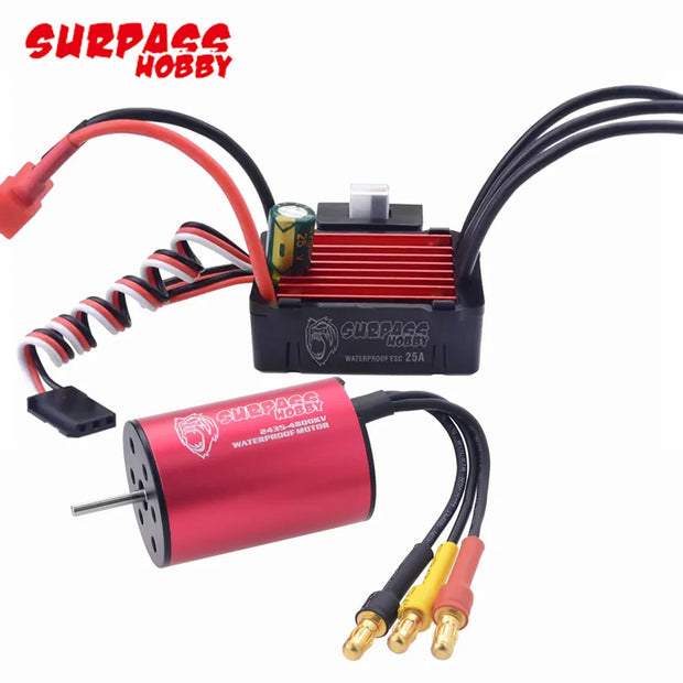 Surpass Hobby Waterproof 2435 4500KV/4800KV/3300KV/6100KV Brushless Motor 25A 2S ESC S0017M 17g Servo For 1:16 1:18 2S RC Car