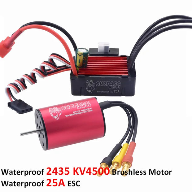 Surpass Hobby Waterproof 2435 4500KV/4800KV/3300KV/6100KV Brushless Motor 25A 2S ESC S0017M 17g Servo For 1:16 1:18 2S RC Car