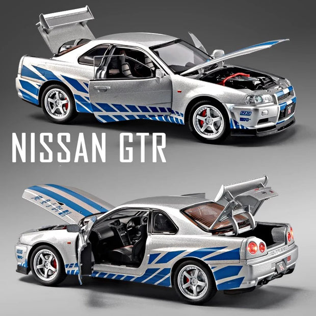 1:24 Nissan GTR R34 Diecast Model Car with Sound & Light