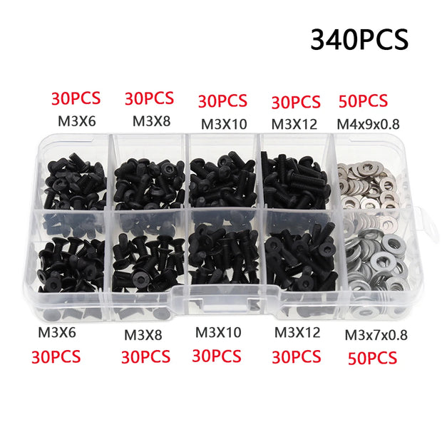 180/340PCS RC Screw Box Kit for Traxxas Axial Redcat HSP HPI Arrma Losi 1/8 1/10 Scale Auto M3 M4 Bolt Washer Hardware Fastener