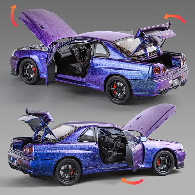 1:24 Nissan GTR R34 Diecast Model Car with Sound & Light