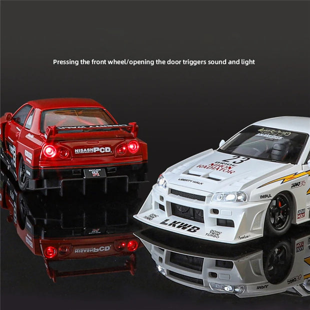 1:24 Nissan Skyline GTR R34 Wide-Body Diecast Model with Sound & Light