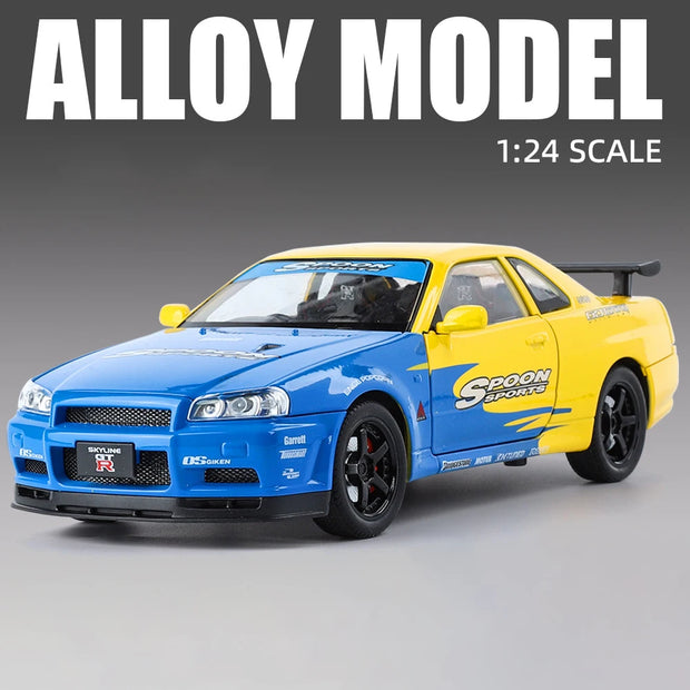 1:24 Nissan GTR R34 Diecast Model Car with Sound & Light