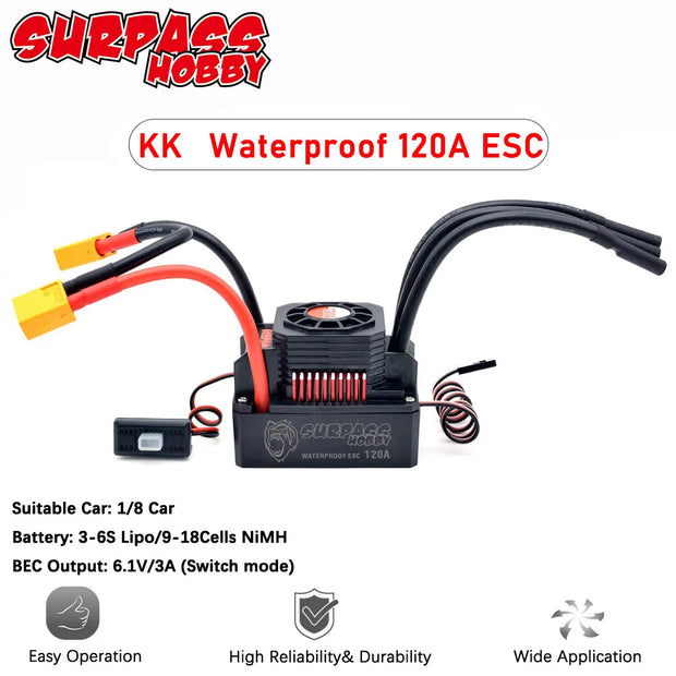 SURPASS HOBBY KK Brushless ESC 25A 35A 45A 60A 80A 120A 150A Waterproof T/XT60  for 1/8 1/10 1/12 1/16 1/20 RC Car Crawler Motor