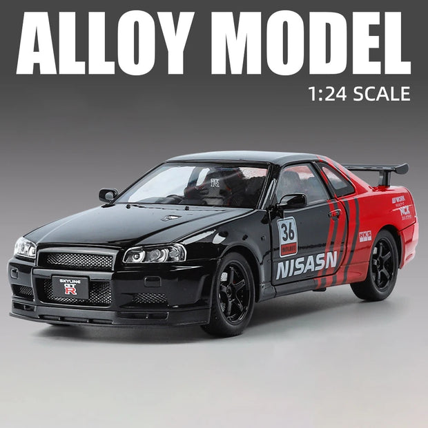 1:24 Nissan GTR R34 Diecast Model Car with Sound & Light