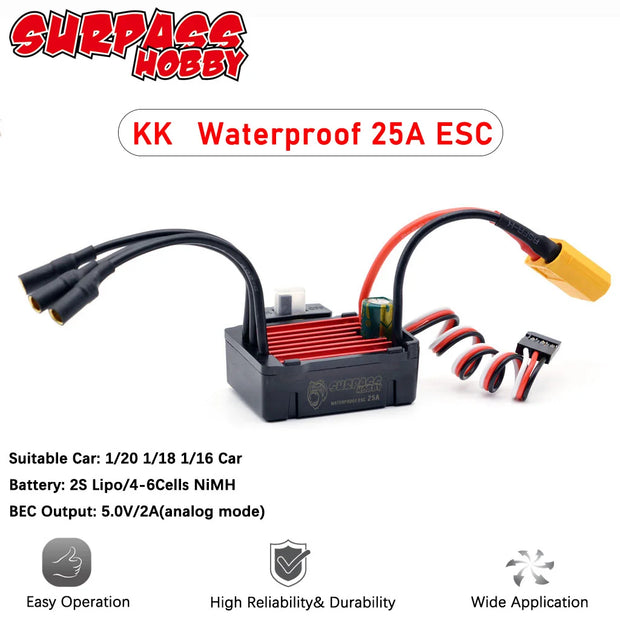 SURPASS HOBBY KK Brushless ESC 25A 35A 45A 60A 80A 120A 150A Waterproof T/XT60  for 1/8 1/10 1/12 1/16 1/20 RC Car Crawler Motor