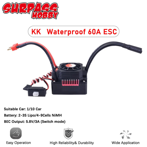 SURPASS HOBBY KK Brushless ESC 25A 35A 45A 60A 80A 120A 150A Waterproof T/XT60  for 1/8 1/10 1/12 1/16 1/20 RC Car Crawler Motor