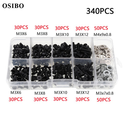 180/340PCS RC Screw Box Kit for Traxxas Axial Redcat HSP HPI Arrma Losi 1/8 1/10 Scale Auto M3 M4 Bolt Washer Hardware Fastener