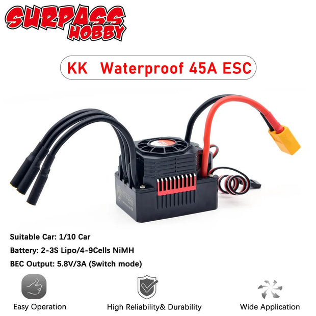 SURPASS HOBBY KK Brushless ESC 25A 35A 45A 60A 80A 120A 150A Waterproof T/XT60  for 1/8 1/10 1/12 1/16 1/20 RC Car Crawler Motor