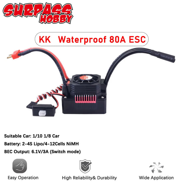 SURPASS HOBBY KK Brushless ESC 25A 35A 45A 60A 80A 120A 150A Waterproof T/XT60  for 1/8 1/10 1/12 1/16 1/20 RC Car Crawler Motor
