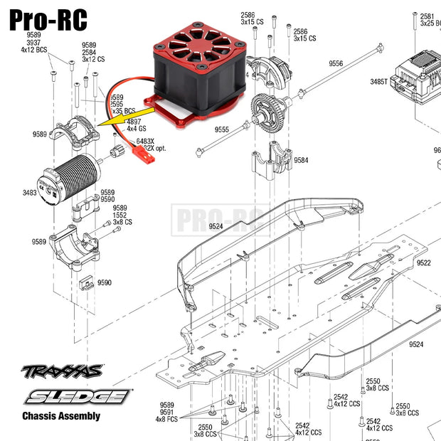 1Pcs Aluminium 3476 Cooling Fan Kit Fits 3483 Motor with Shroud For 1/8 TRAXXAS 4WD SLEDGE 95076-4 Off-Load Rc Truck Car