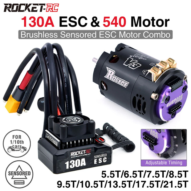 Rocket-RC Brushless Sensored Kit 540 Motor and 120A ESC Combo BEC 6V/5A for 1/10 RC RV Car