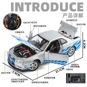 1:24 Nissan GTR R34 Diecast Model Car with Sound & Light
