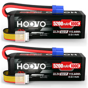 HOOVO 2Pcs 6S Lipo Battery 22.2V 100C 5200mAh with EC5 Connector for RC Car Truck Truggy Buggy Tank RC Airplane Helicopter Boat