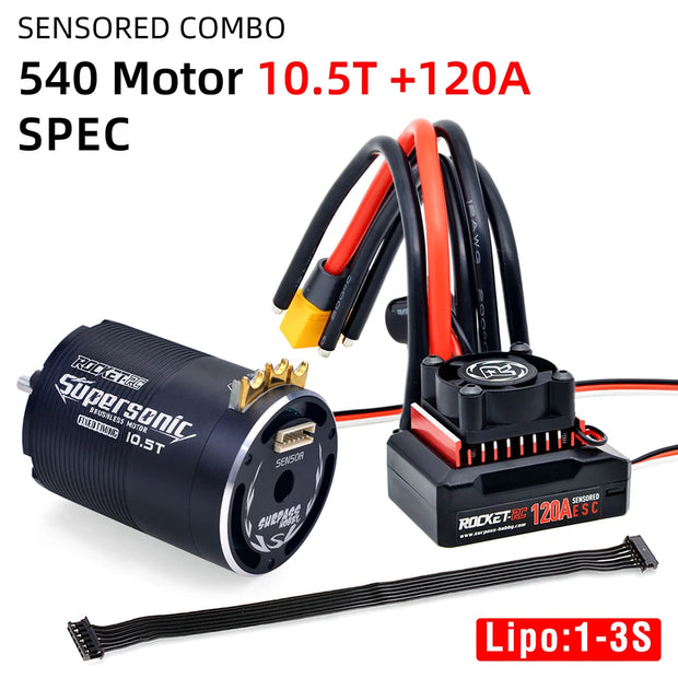 Rocket-RC Motor Supersonic Sensored Brushless 540 Motor 120A brushless Esc and 120A ESC Combo for 1/10 RC Car RC Motor RC Esc