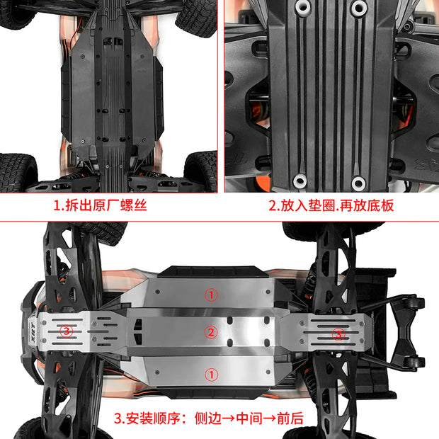 TRINOOD Stainless Steel Chassis Armor Skid Plate Guard Protect Set for 1/6 XRT 8S 4WD RC Truck Buggy Upgrade Parts