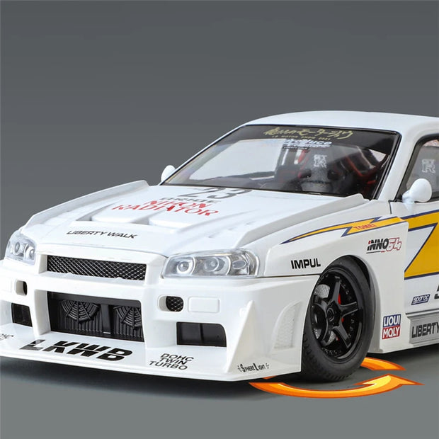 1:24 Nissan Skyline GTR R34 Wide-Body Diecast Model with Sound & Light