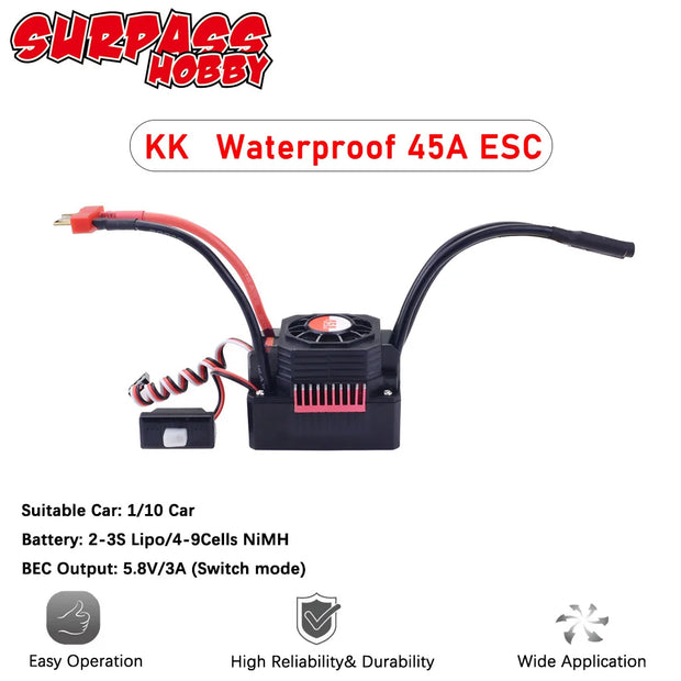 SURPASS HOBBY KK Brushless ESC 25A 35A 45A 60A 80A 120A 150A Waterproof T/XT60  for 1/8 1/10 1/12 1/16 1/20 RC Car Crawler Motor