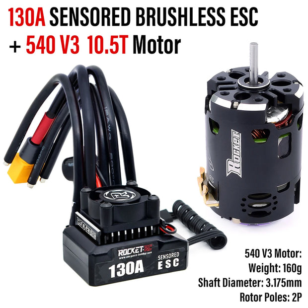 Rocket-RC Brushless Sensored Kit 540 Motor and 120A ESC Combo BEC 6V/5A for 1/10 RC RV Car