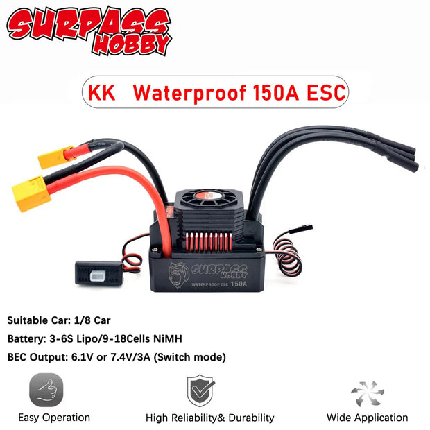 SURPASS HOBBY KK Brushless ESC 25A 35A 45A 60A 80A 120A 150A Waterproof T/XT60  for 1/8 1/10 1/12 1/16 1/20 RC Car Crawler Motor