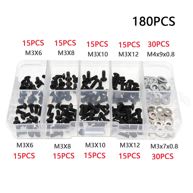 180/340PCS RC Screw Box Kit for Traxxas Axial Redcat HSP HPI Arrma Losi 1/8 1/10 Scale Auto M3 M4 Bolt Washer Hardware Fastener